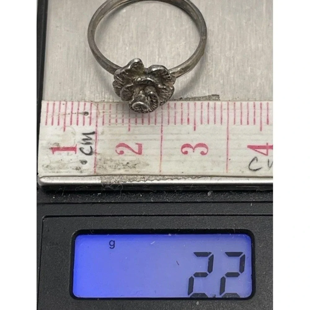 Vintage Sterling Silver Rose Flower Ring Size 6 Floral Botanical Band 2.2g
